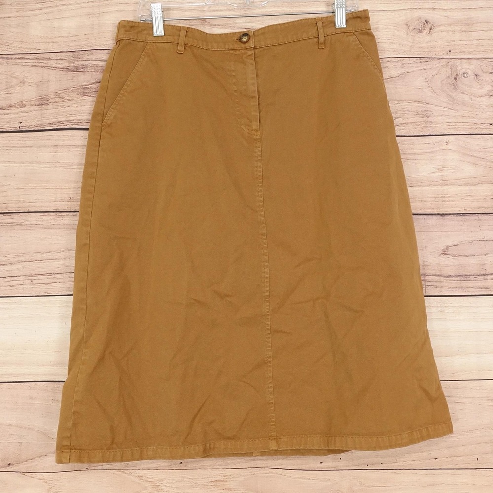 Orvis Skirt Womens 12 Brown Twill A-Line Knee Length Cotton Pockets Zip Casual